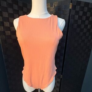Sleeveless Ribbed Bodysuit - Coral Pink